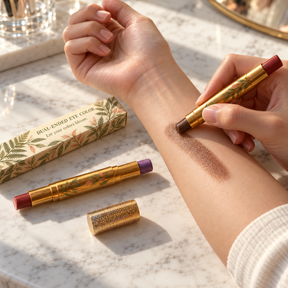 🌿 Eyeshadow | Gold-Tone Casing | Vanity | Her | Botanical Leaf Elegance