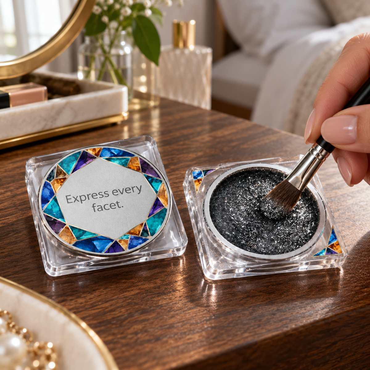 💎 Single Eyeshadow | Makeup | Vanity | Her | Mosaic Silver-Sparkle Design Elegance