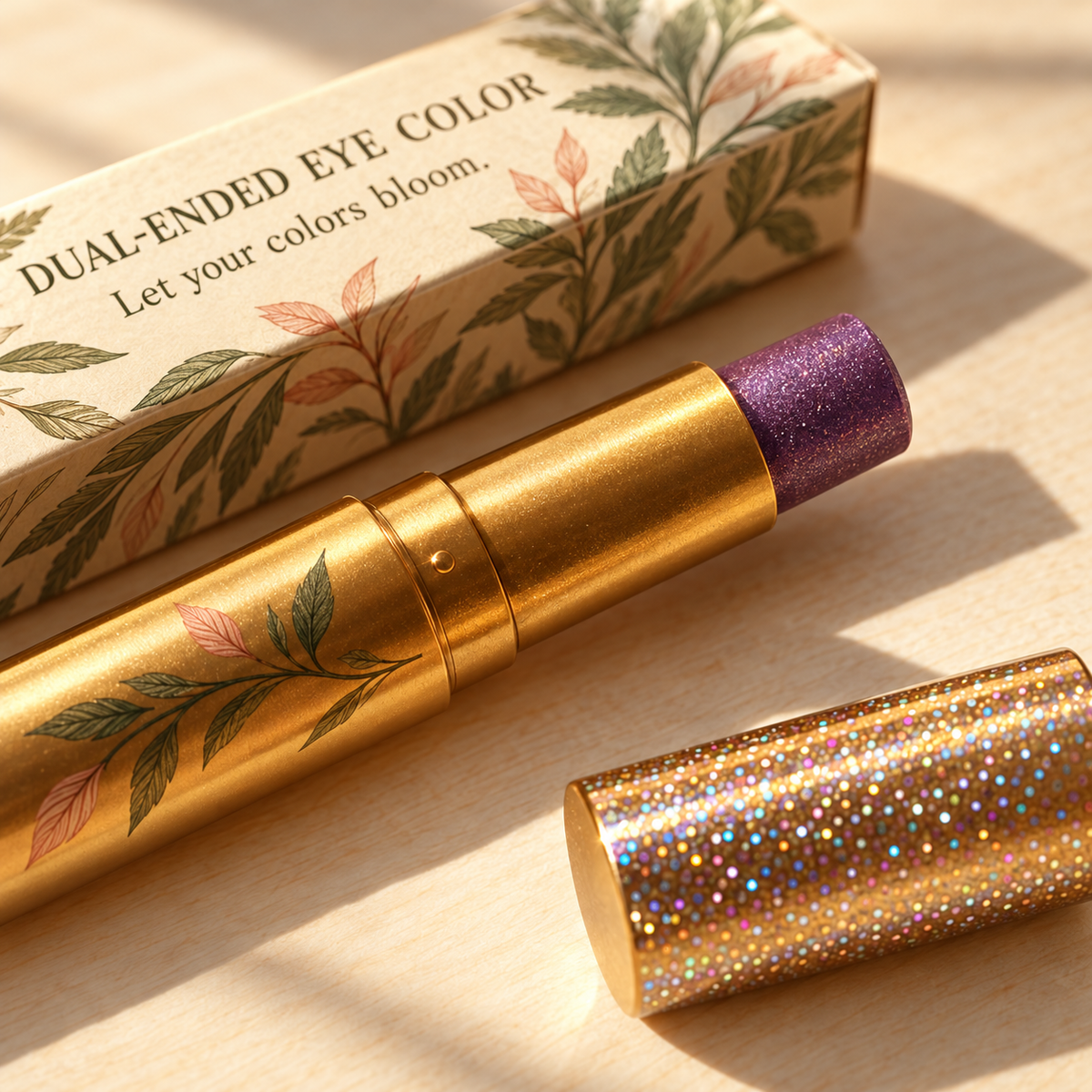 🌿 Eyeshadow | Gold-Tone Casing | Vanity | Her | Botanical Leaf Elegance