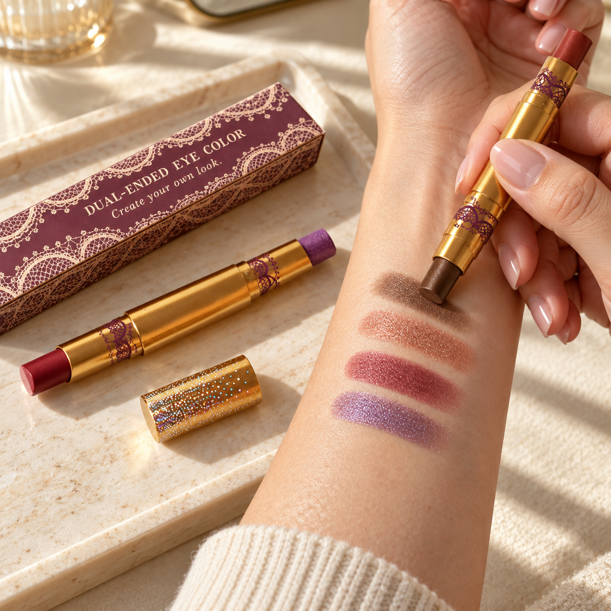 🎨 Eyeshadow | Gold-Tone Casing | Vanity | Her | Vintage Lace Elegance