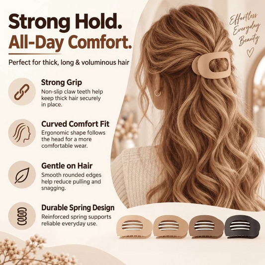 Flat Curved Hair Claw Clips | Secure Hold for Thick Hair | Comfortable to Lean Back In