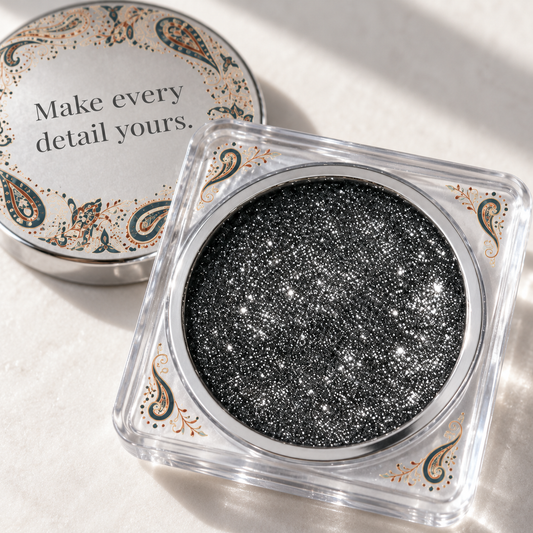 🦚 Single Eyeshadow | Makeup | Vanity | Her | Paisley Silver-Sparkle Design Elegance