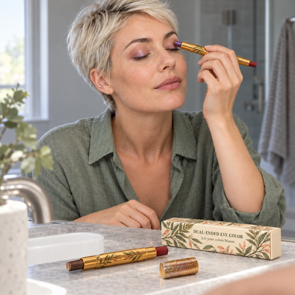🌿 Eyeshadow | Gold-Tone Casing | Vanity | Her | Botanical Leaf Elegance