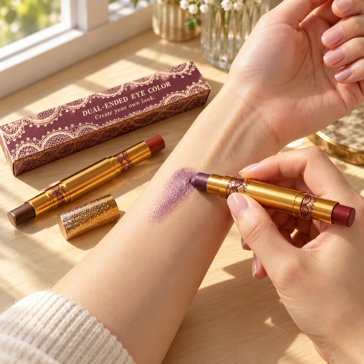 🎨 Eyeshadow | Gold-Tone Casing | Vanity | Her | Vintage Lace Elegance