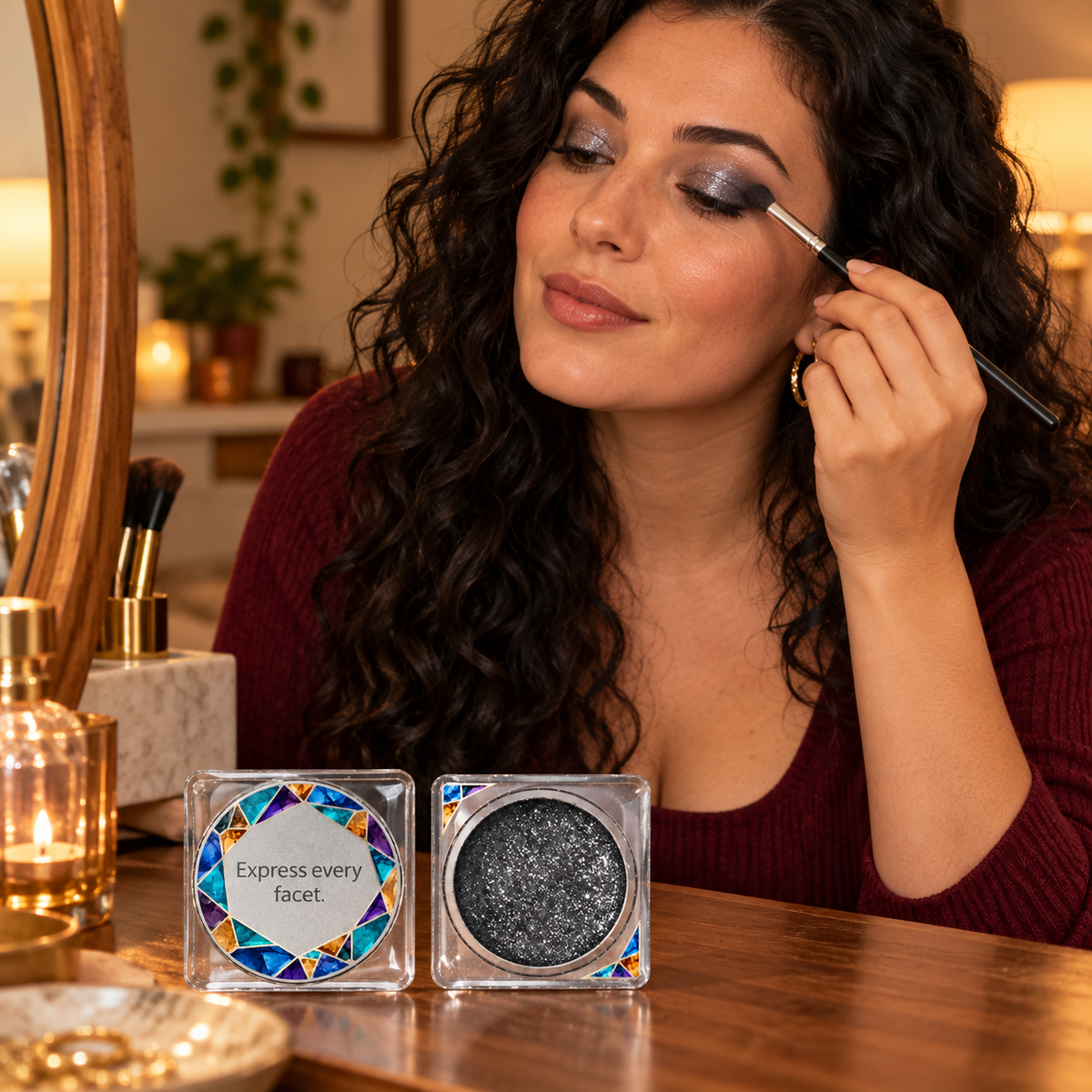 💎 Single Eyeshadow | Makeup | Vanity | Her | Mosaic Silver-Sparkle Design Elegance